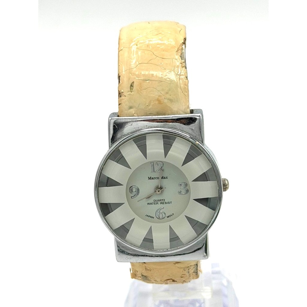 Marco Max Silver Sunburst Quartz Watch 30mm Mod Cuff Style Works Needs Band